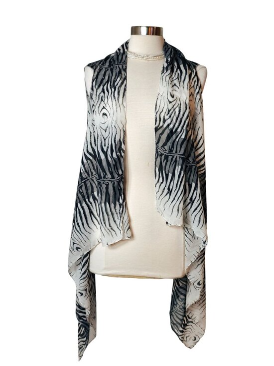 None Sweaters - Womens M Cardigan Open Front Vest Sleeveless Y2K Animal Print Boho Edgy Rocker